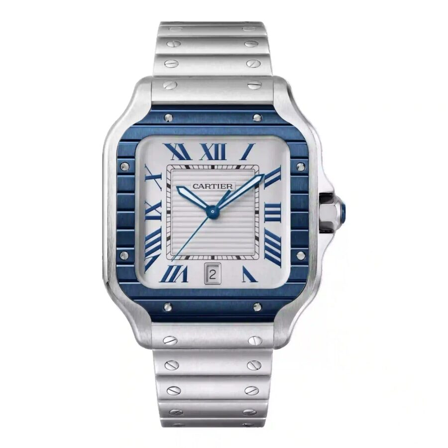 Cartier Santos Argenté Bleu