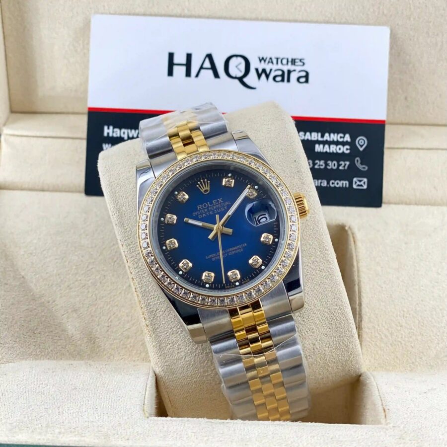 Date Just Argenté Bleu Dore Pierres Femmes