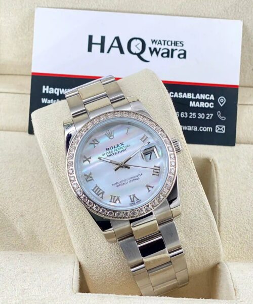 Date Just Oyster Perles Argenté Femmes