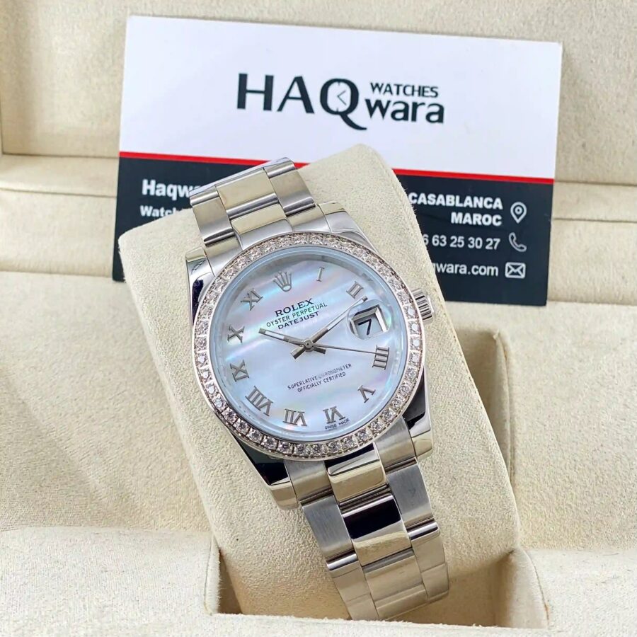 Date Just Oyster Perles Argenté Femmes