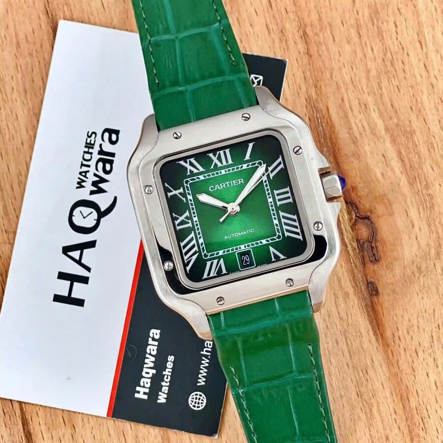 Cartier Santos Argenté Vert Cuire