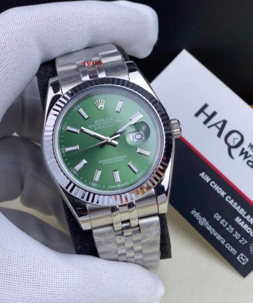 Date-just Argente Verte Hommes