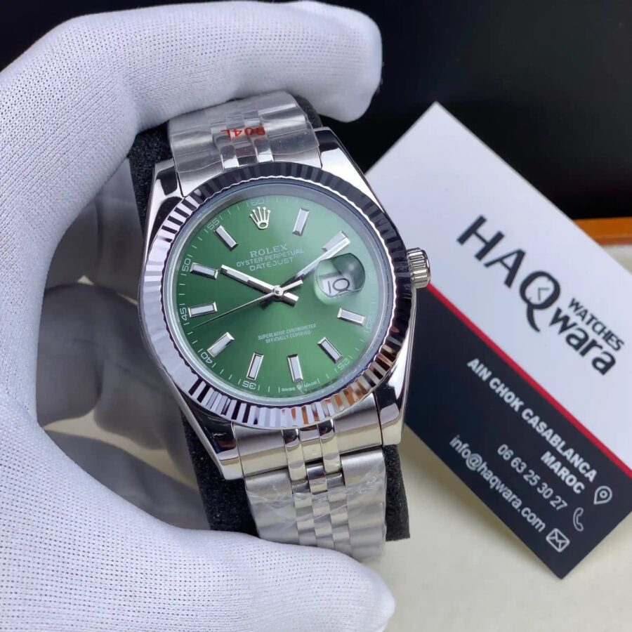 Date-just Argente Verte Hommes