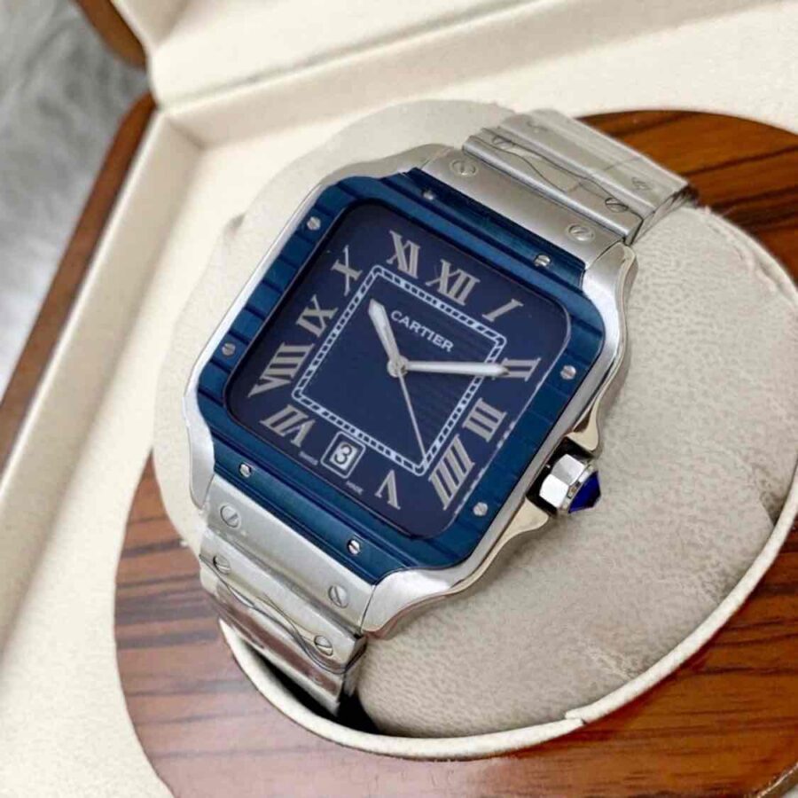 Cartier Santos Argenté Bleu